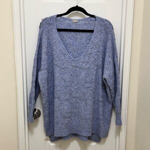Free People Light Blue V-Neck Sweater